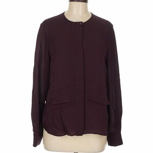 Theory 100% Silk Long Sleeve Crewneck Blouse in Plum